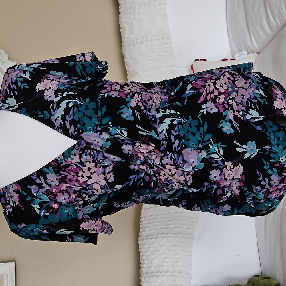 Torrid Stretch Mesh Lined Blouse. NWOT Black Floral Size 0 / 12 / 12W / L / XL